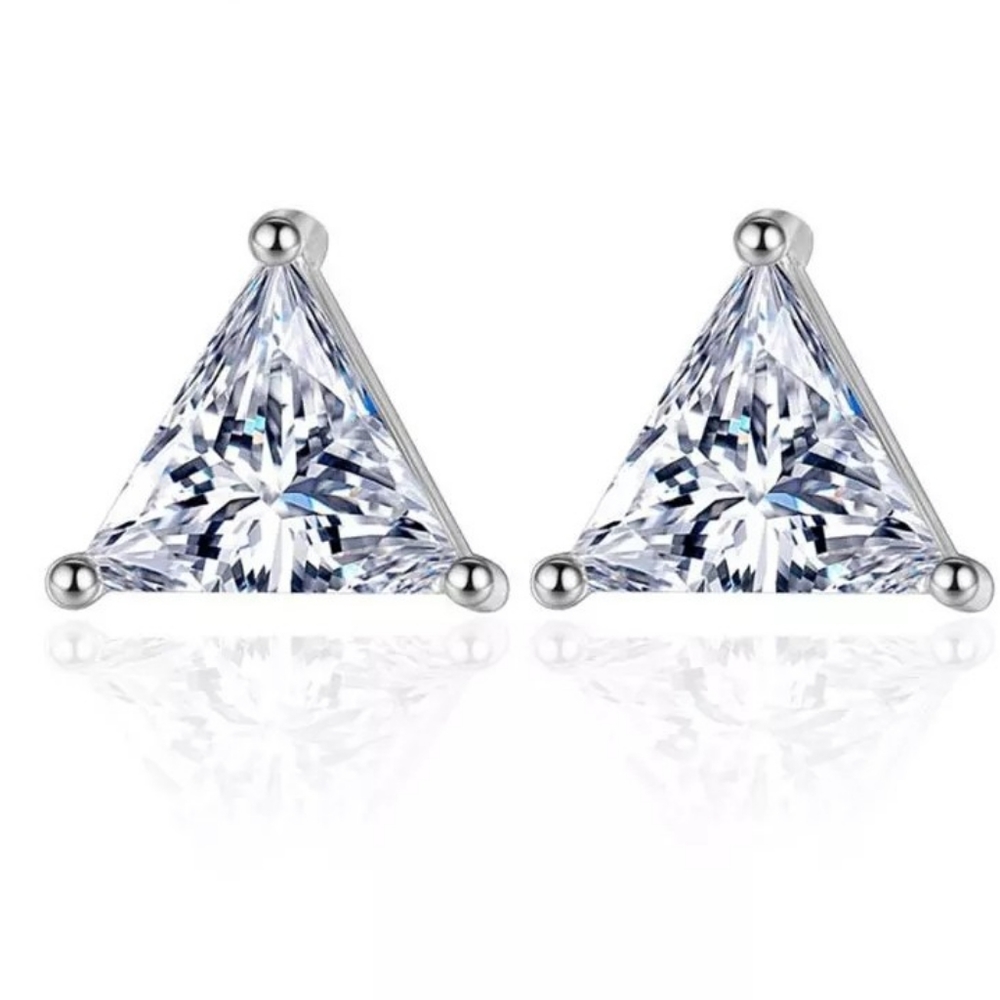 Triangle Diamond Earrings | 925 Sterling Silver - Picture 3 of 10
